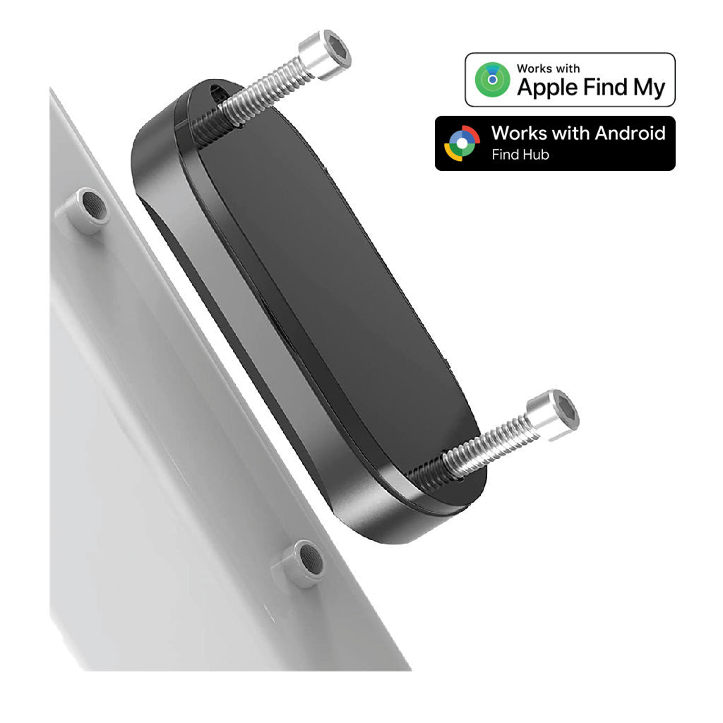 Orbit Velo Duo with its security bolts, works with Apple Find My and Google Find Hub